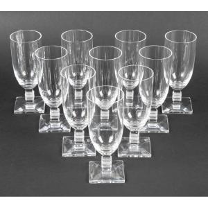 Maison Lalique France Set Of 10 Champagne Flutes "argos" Model