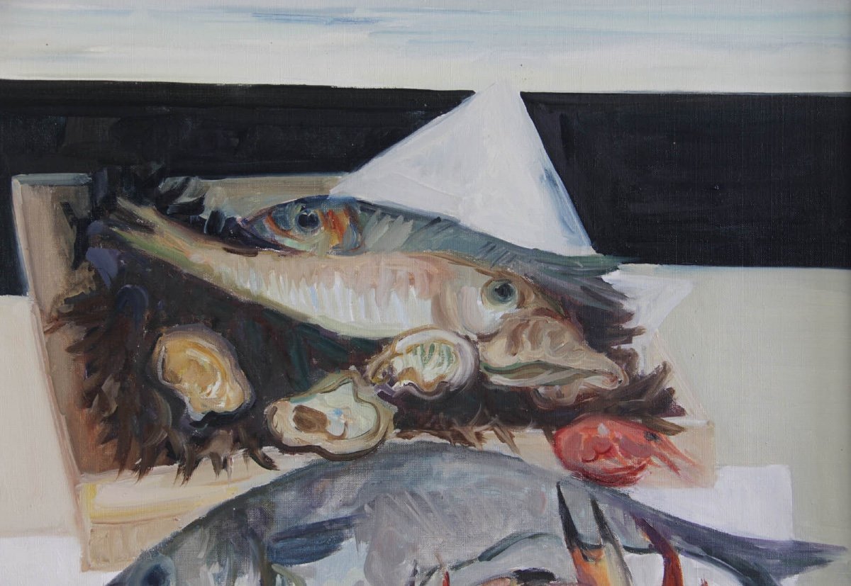 Arthur Van Hecke (1924-2003) : Nature Morte Aux Poissons-photo-2