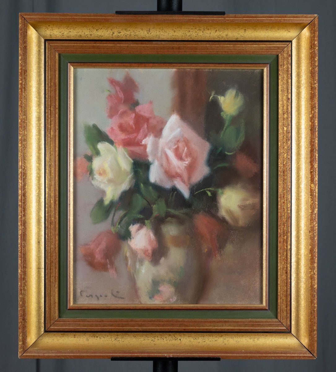 Ferdinand Fargeot (1180-1957): Bouquet Of Roses In A Vase-photo-5