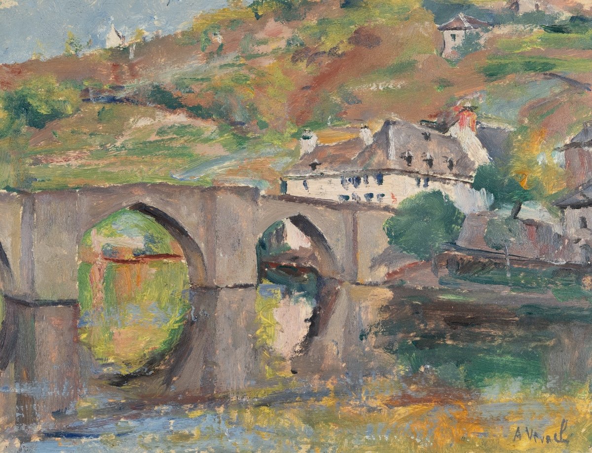 André-léon Vivrel (1886-1976): Landscape At The Bridge 