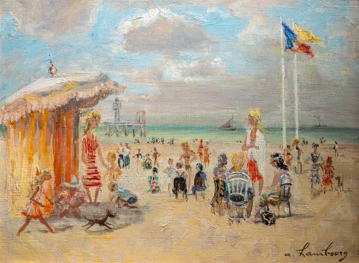 André Hambourg (1909-1999)  : Sur la plage, Trouville