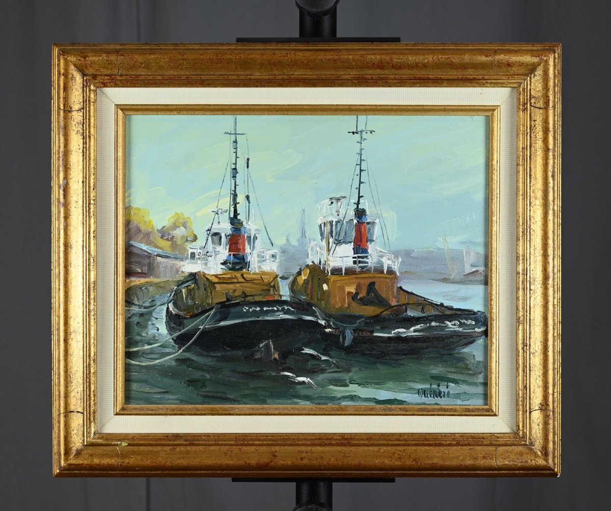 Jean Quéméré (born In 1942): Rouen, Tugboats At Quay-photo-2