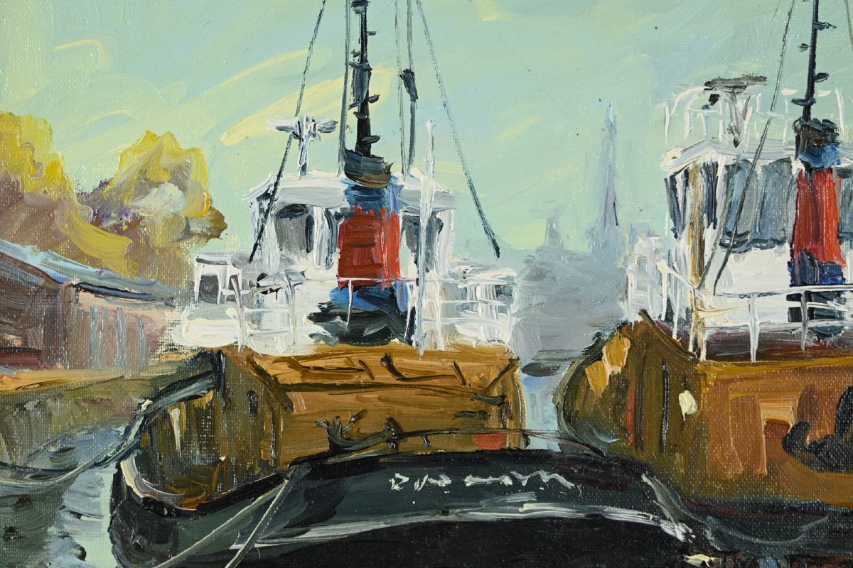 Jean Quéméré (born In 1942): Rouen, Tugboats At Quay-photo-1