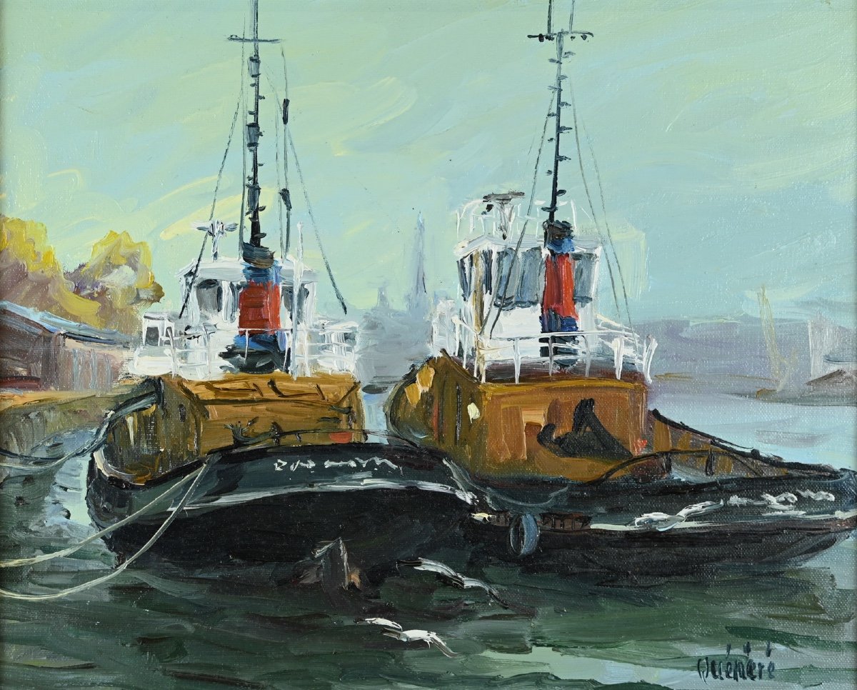 Jean Quéméré (born In 1942): Rouen, Tugboats At Quay