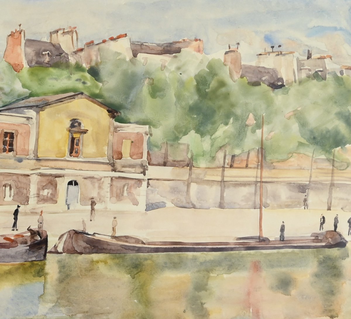  André-léon Vivrel (1886 - 1976): Paris, Barges At The Quays-photo-3