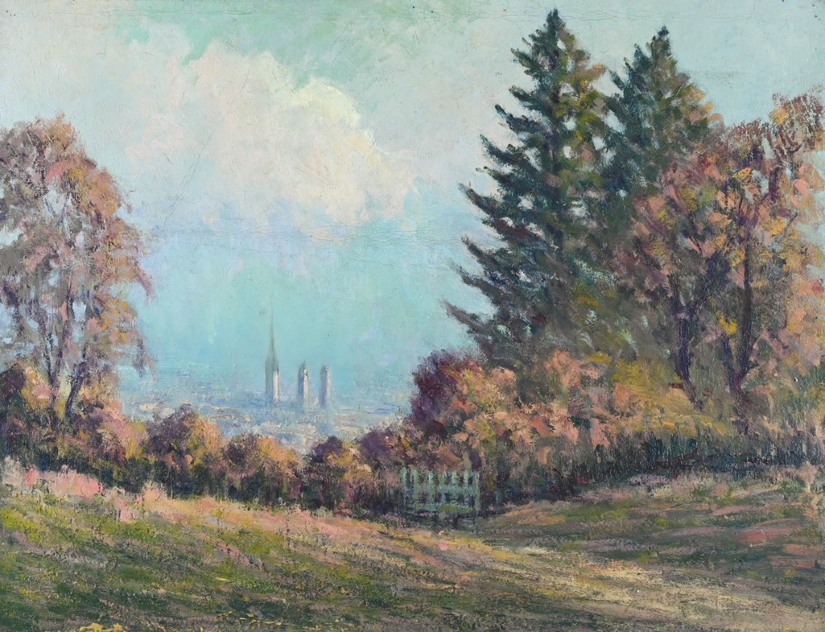 Narcisse Henocque (1879 - 1952)  : Rouen Vue Des Hauteurs