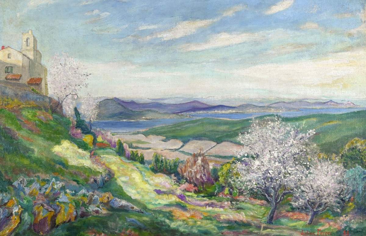 Julien Feron (1864-1944) :  La Baie De Saint Tropez Vue Des Hauteurs De Gassin