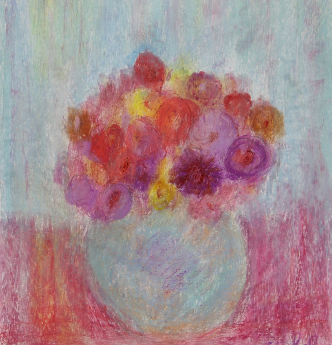 Lyne Seybel : Bouquet Au Vase Bleu-photo-1