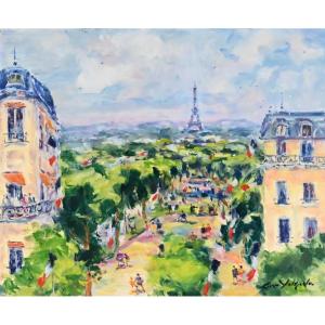 Georges Yoldjoglou :  Paris, Vue Sur Les Jardins De La Tour Eiffel