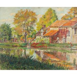 André-léon Vivrel (1886-1976) : Maisons Au Bord De l'Eau