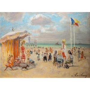 André Hambourg (1909-1999)  : Sur la plage, Trouville