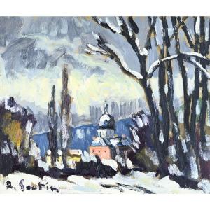 René Sautin (1881-1968), The Hospice Des Andelys Under The Snow 