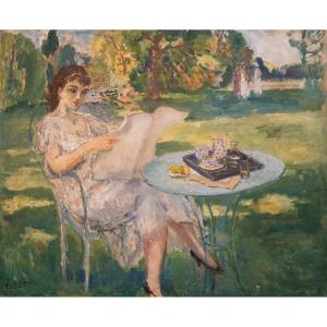 Marcel Cosson (1878-1956):  Madame Cosson Dans Son Jardin