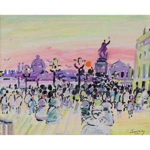  Robert Savary (1920 - 2000) : La Foule à Venise