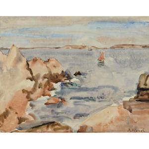  André-léon Vivrel (1886 - 1976) : Bretagne, La Voile Rouge 