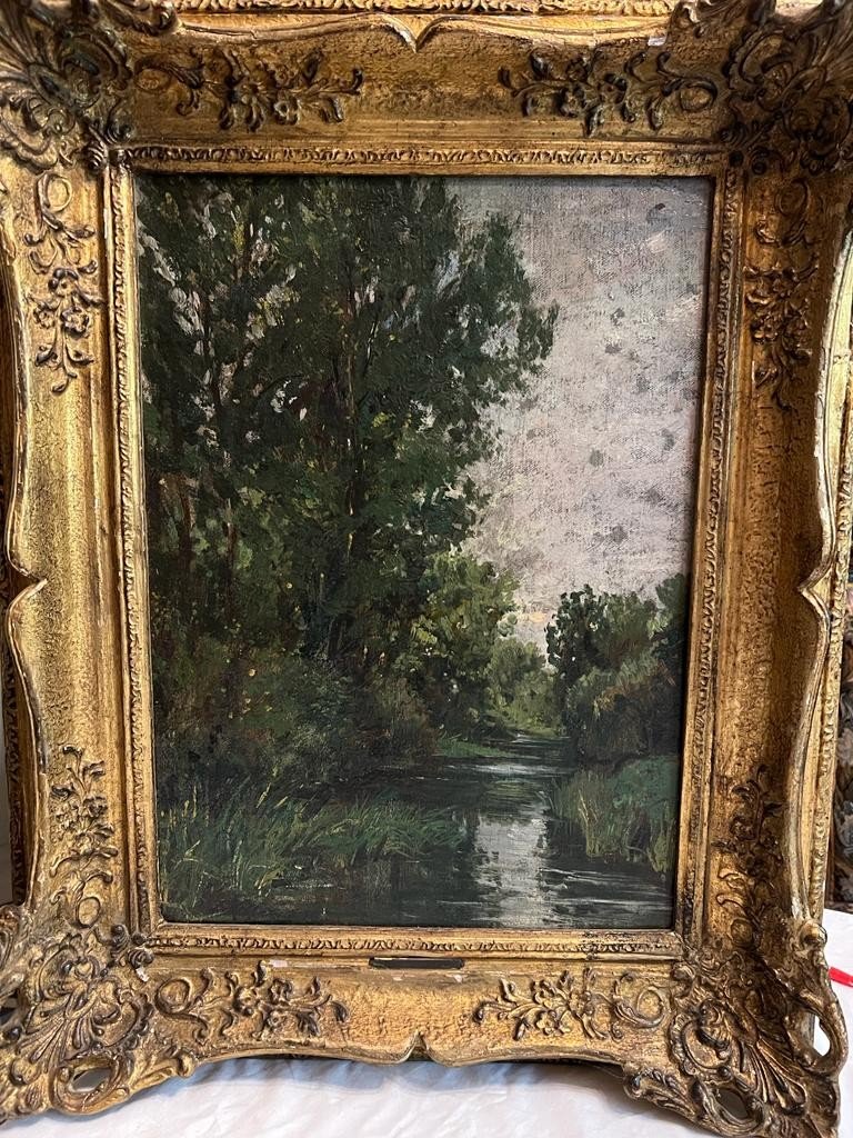 Tableau, Forêt  Avec  Ruisseau,  Signé Ferdinand Keller.