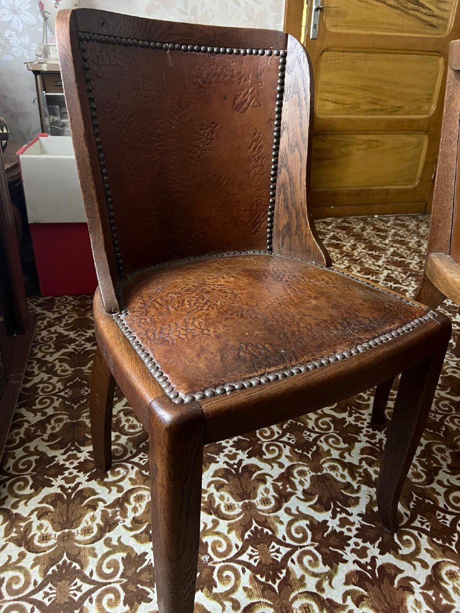 6 Leather Chairs, 20th Century. 