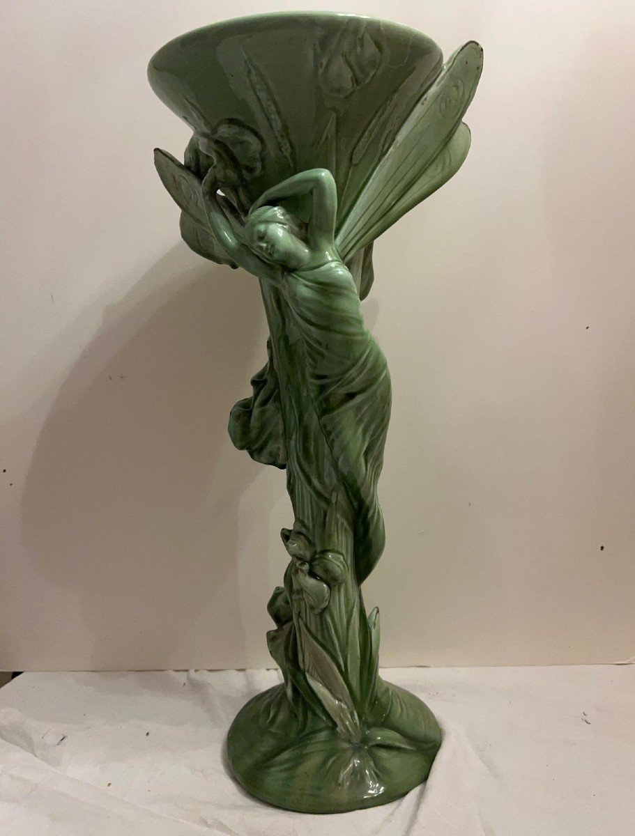 Art Nouveau Vase Dragonfly Woman Clément Massier 1847 To 1917.