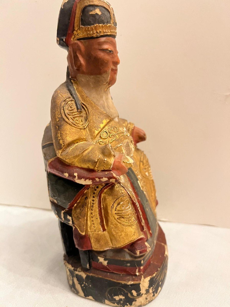 Sculpture En Bois Chinois Homme Assis. -photo-2