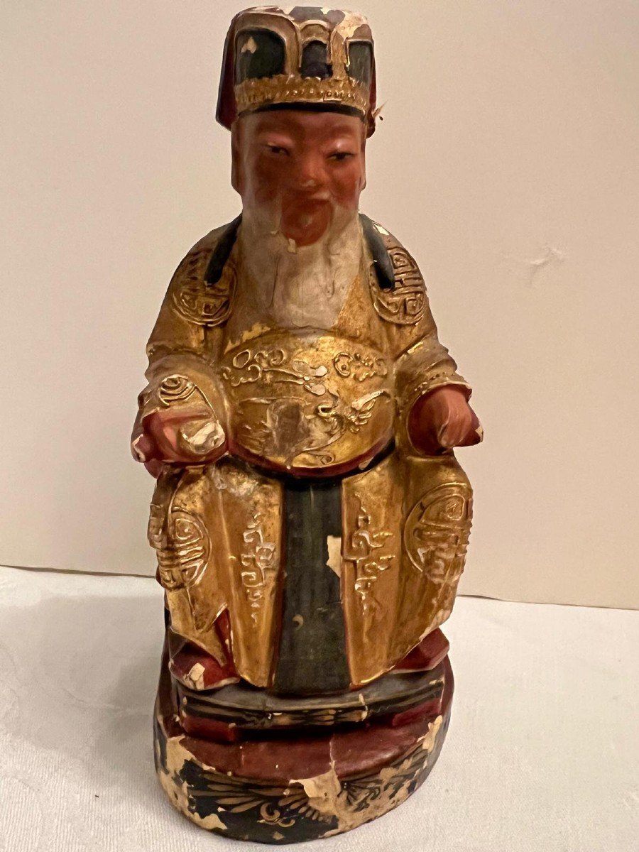 Sculpture En Bois Chinois Homme Assis. 