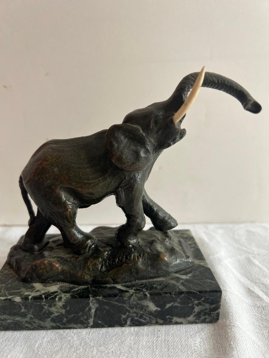 Bronze Elephant Statue Signed Illegible. -photo-4