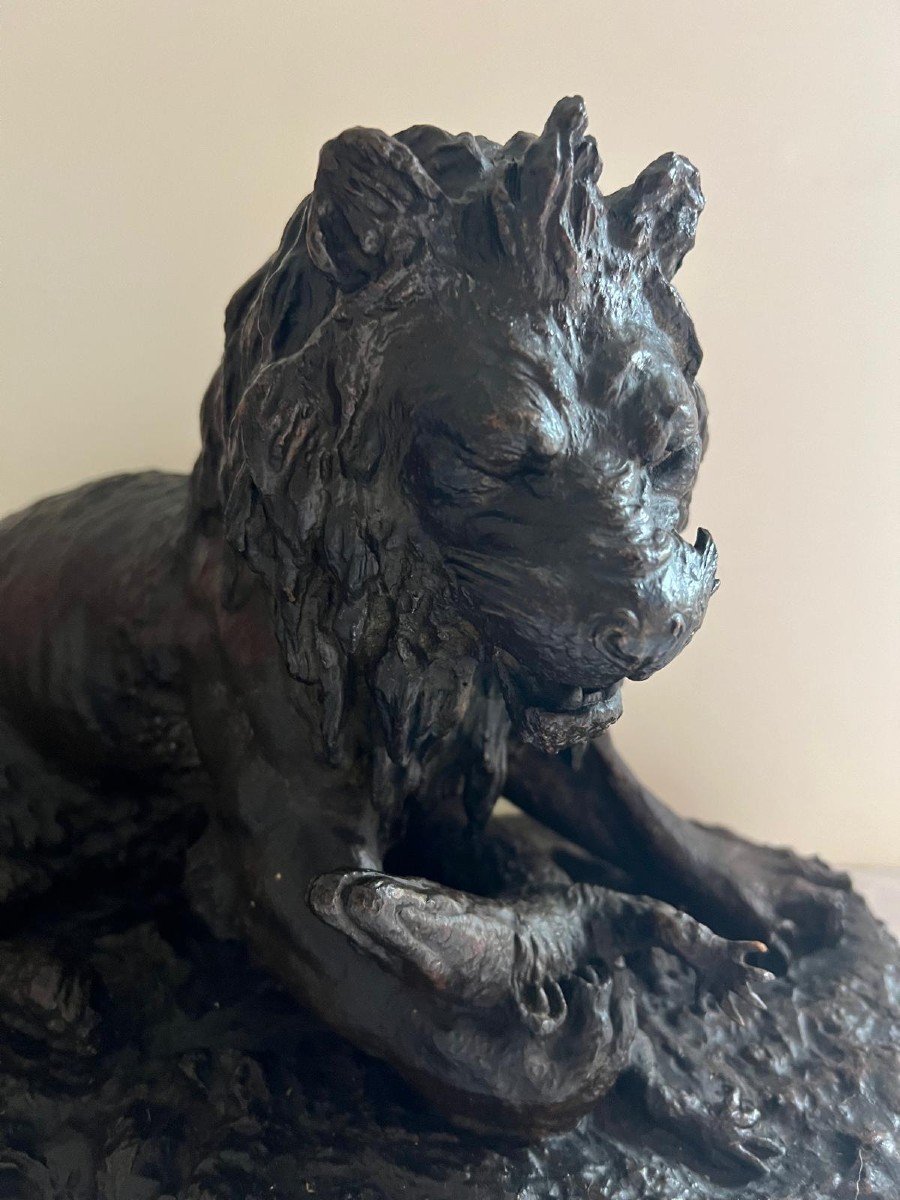 Bronze Lion Sculpture, Signed Fratin Christophee -photo-3