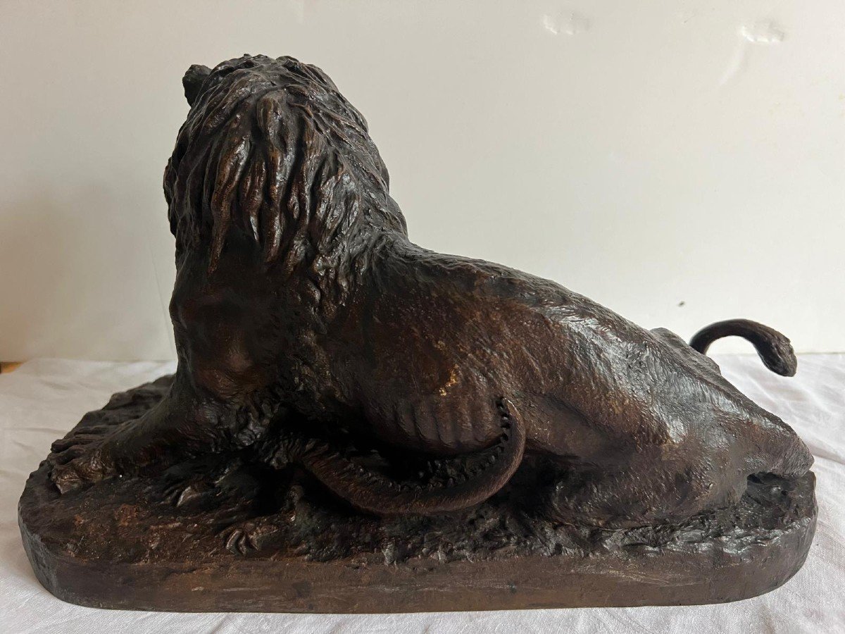 Bronze Lion Sculpture, Signed Fratin Christophee -photo-4