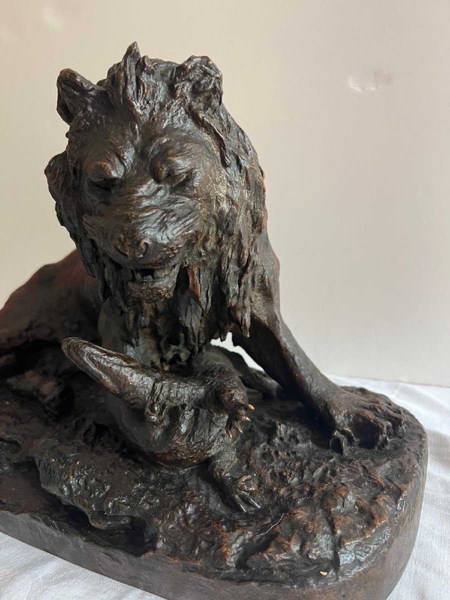 Bronze Lion Sculpture, Signed Fratin Christophee -photo-1