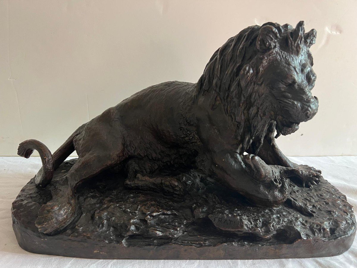 Sculpture En Bronze Lion ,Signé  Fratin  Christophee -photo-2