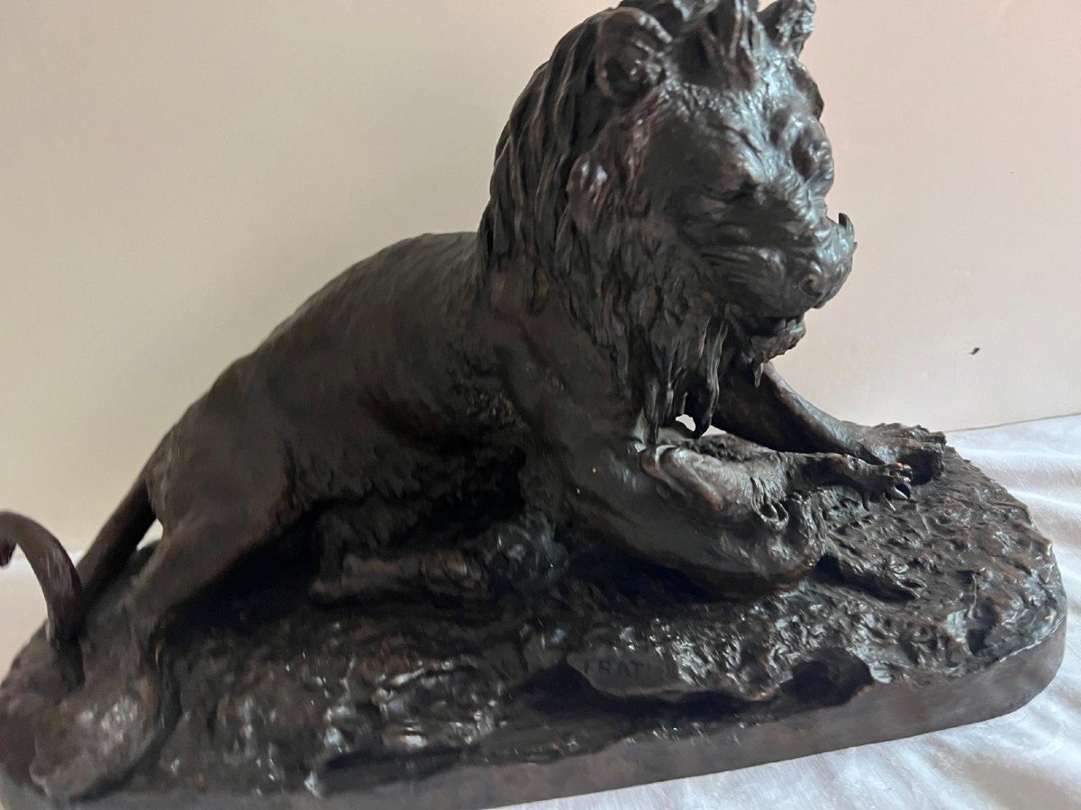 Bronze Lion Sculpture, Signed Fratin Christophee -photo-3