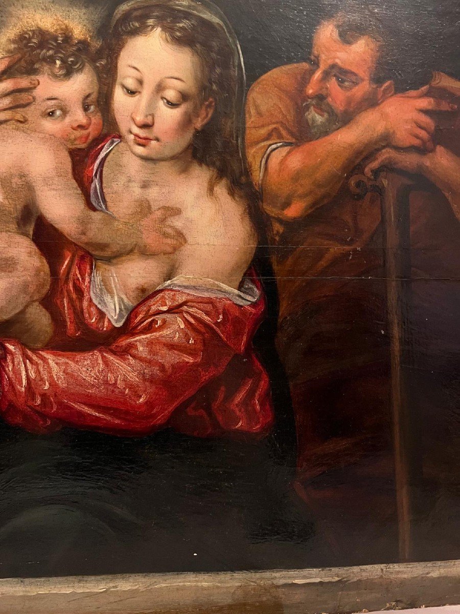 16th Century Painting, Holy Family, Oil On Panel. -photo-2