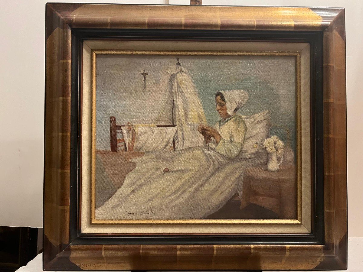 Painting Signed Henry Bréard, Woman Supervising The Cradle. -photo-4