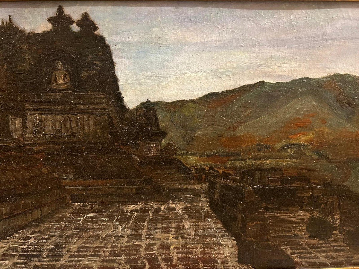 Painting Landscape In India, Oil On Wood. -photo-4