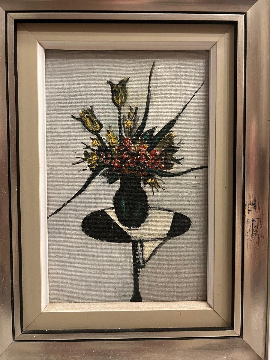 Painting Signed Dated On The Back Paul Marchal. Flowers In A Vase.-photo-3