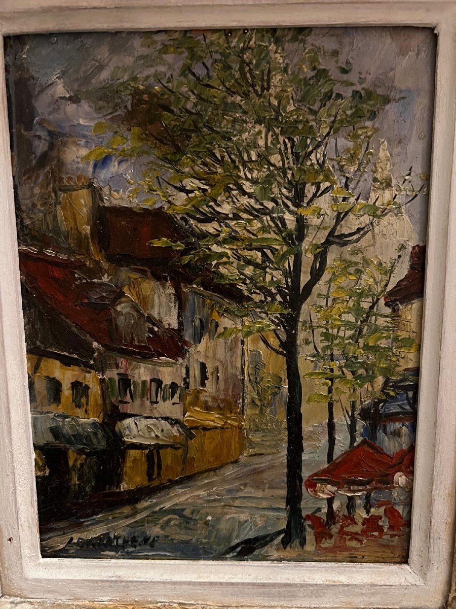 Painting Place Du Tertre Paris Signed Illegible. -photo-2