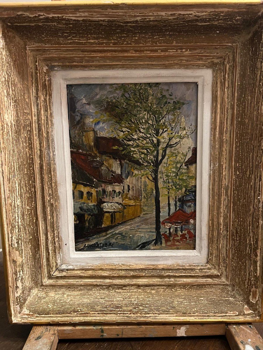 Painting Place Du Tertre Paris Signed Illegible. -photo-4