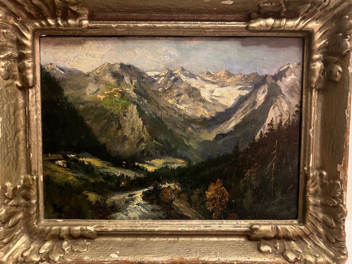 Mountain Landscape Painting Signed Monogram, Ah