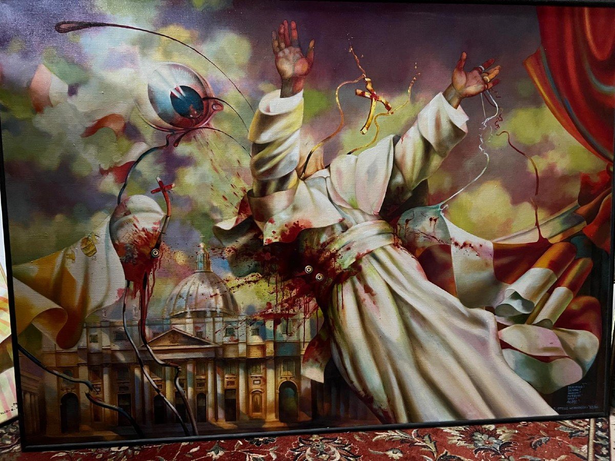 Painting Signed Z.otello Horodecki, Attack Of Pope John Paul Ii, Why?-photo-4