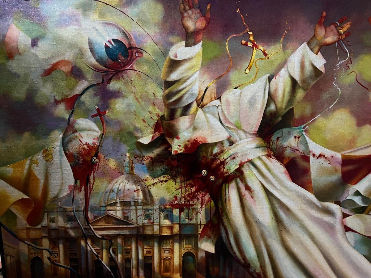 Painting Signed Z.otello Horodecki, Attack Of Pope John Paul Ii, Why?-photo-2