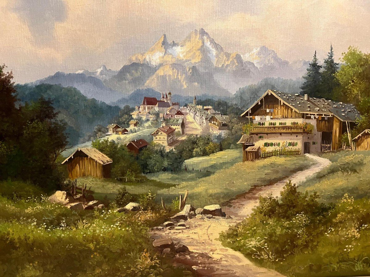 Painting Signed J. Hella ?german Landscape, Berchesgaden-photo-2