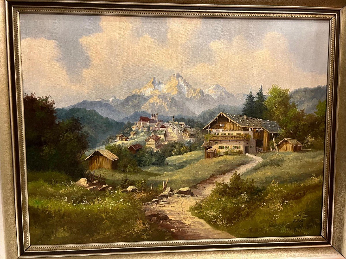 Painting Signed J. Hella ?german Landscape, Berchesgaden-photo-3