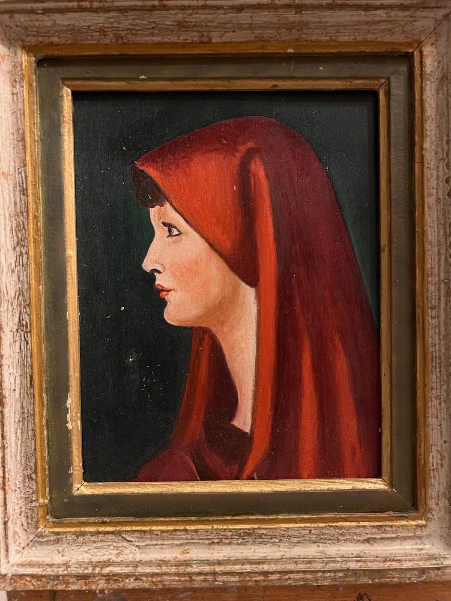 Portrait De Femme Huile Sur Panneau. 