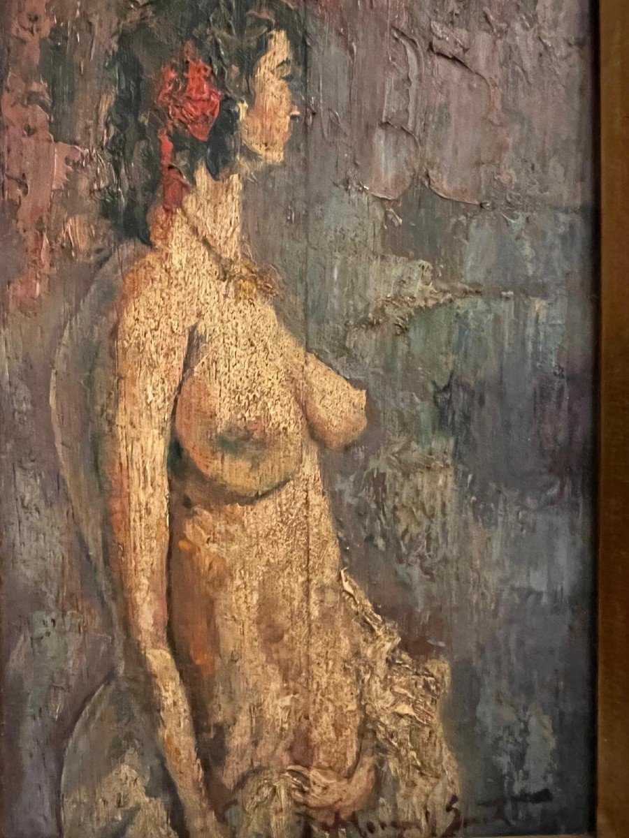 Painting Signed Manoel Santiago 1897-1987 Woman Naked Breast, Oil On Wood -photo-3