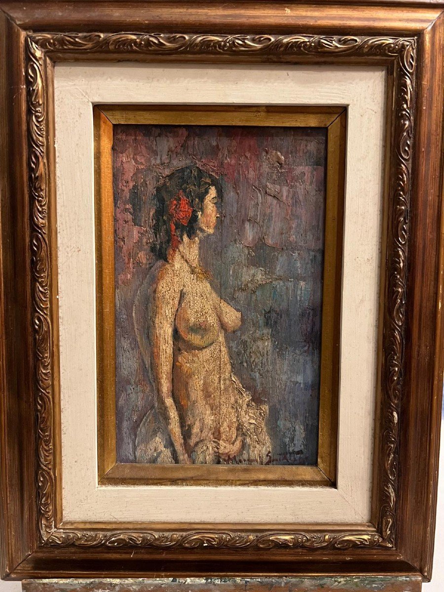 Painting Signed Manoel Santiago 1897-1987 Woman Naked Breast, Oil On Wood -photo-4