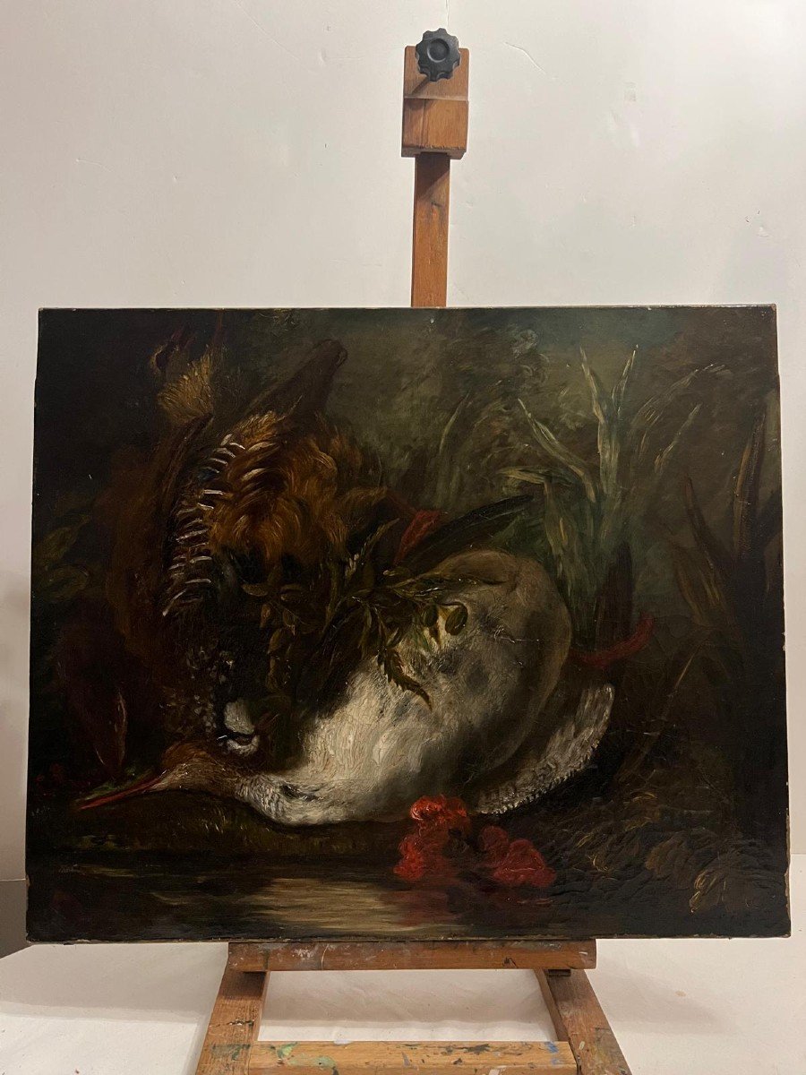 Painting Still Life With Game, Signed Monogram Er 1866 .b. Right-photo-4