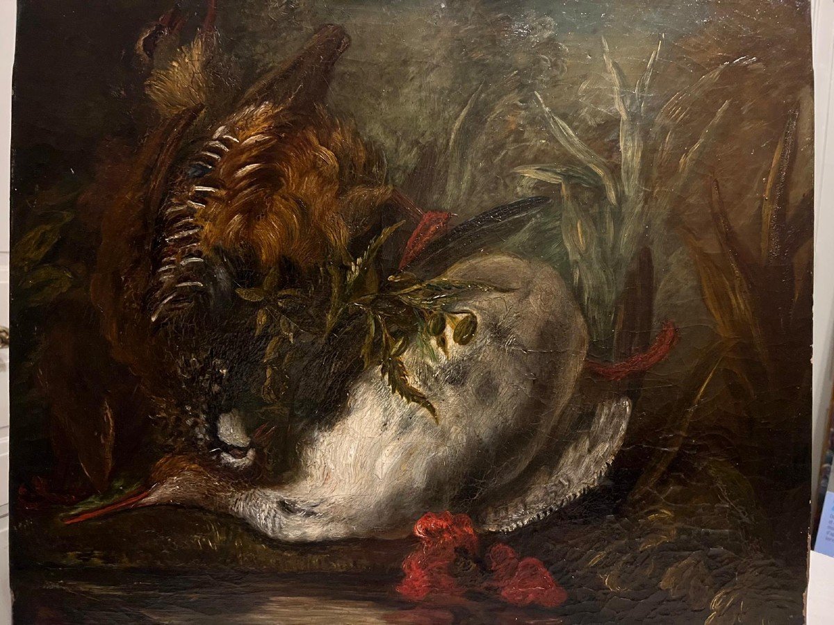 Painting Still Life With Game, Signed Monogram Er 1866 .b. Right