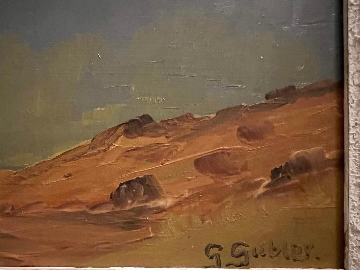 Tableau Signé Gottlieb Gubler 1902- 1971 Paysage Montagne, Huile Sur Bois. -photo-4