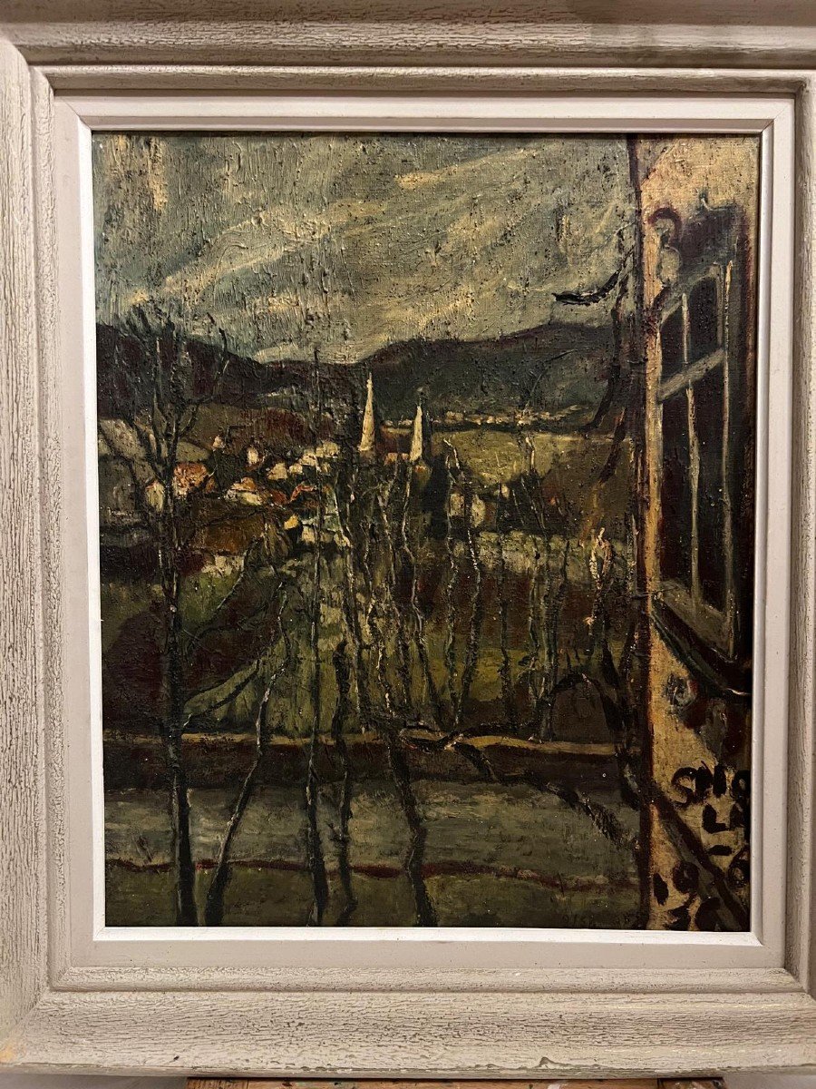 Painting Signed Illegible Dated, 1956, Oil On Cardboard -photo-4