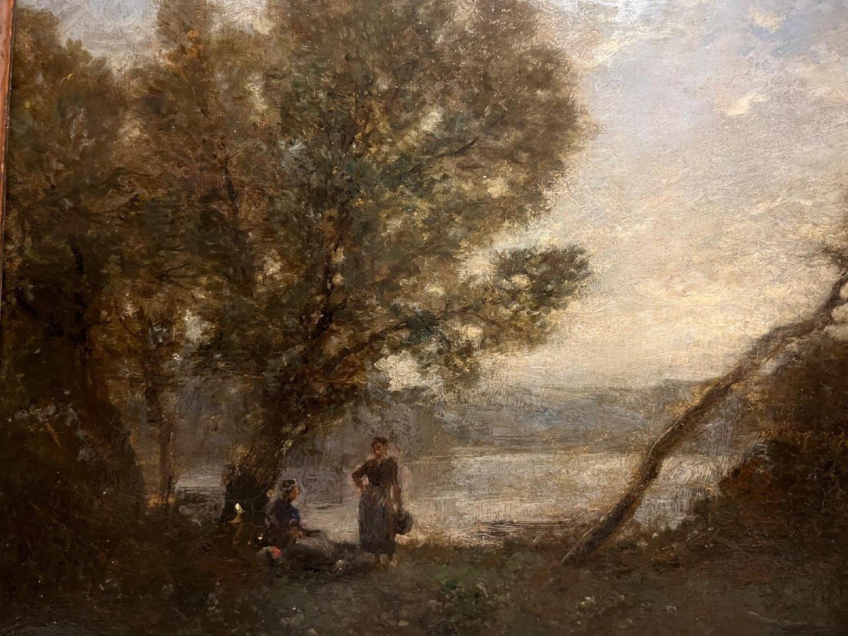 Tableau Paysage Animé Plaquette Du Nom Du Peintre,  Corot , Numéro De Collections.-photo-3