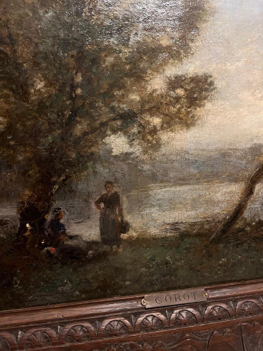 Tableau Paysage Animé Plaquette Du Nom Du Peintre,  Corot , Numéro De Collections.-photo-4